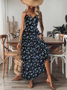 Breezaya 女士满版印花吊带连衣裙 - 黑色 - 查看 4