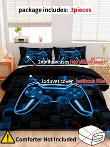Juego de ropa de cama de 3 piezas con diseño de consola de juegos, cómoda, 1 funda de edredón y 2 fundas de almohada, hecha de tela de poliéster 100% respetuosa con la piel, sin relleno, diseño de control de juego, apta para dormitorio, dormitorio o viajes, para todas las estaciones - Multicolor - Ver 4