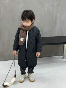 SHEIN 1pc Young Boy Rhinestone Quilted Padded Mid-Length Jacket, Versatile For Fall/Winter Daily Wear, School & Casual Occasions - Black - View 8