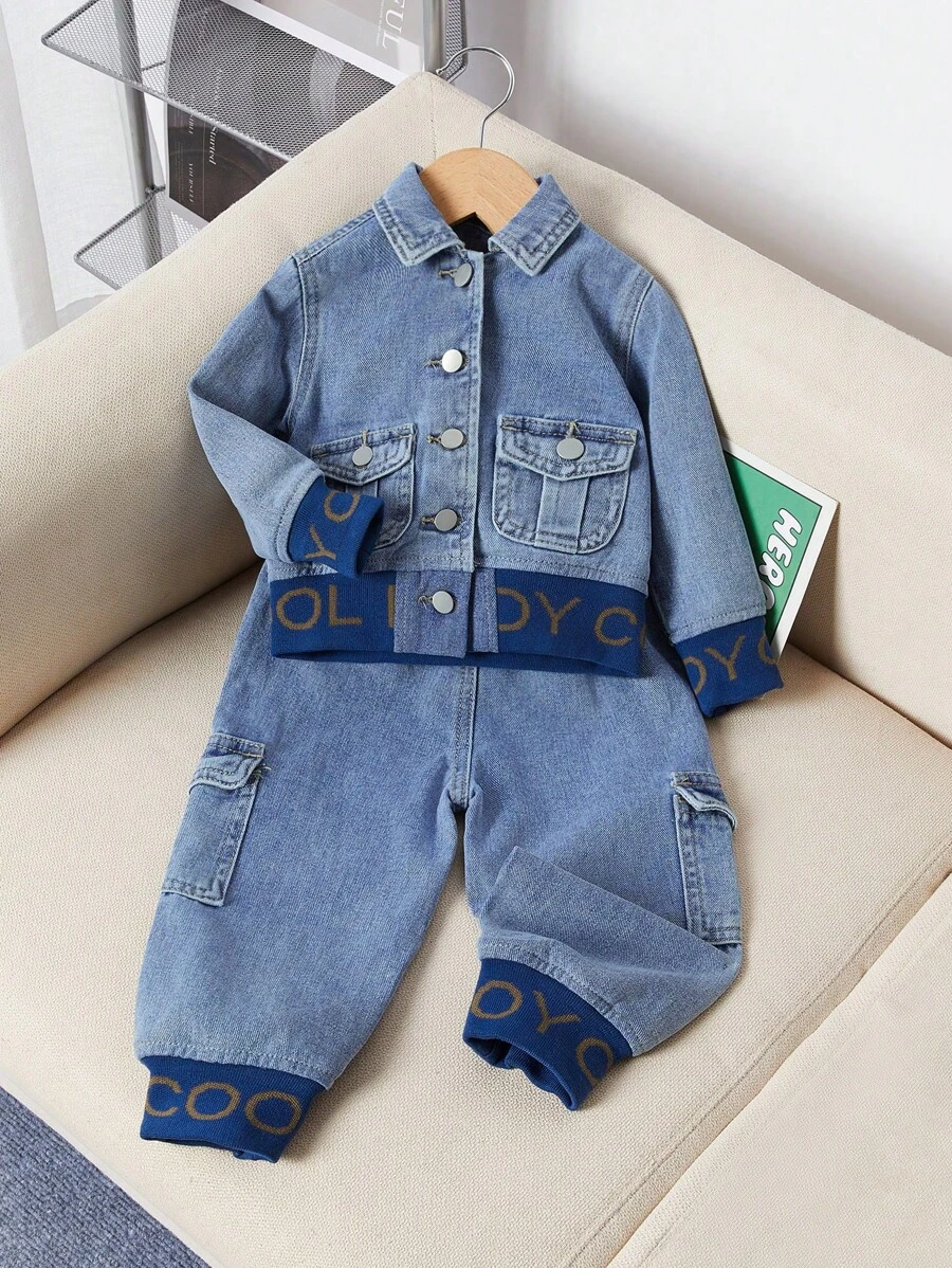 Baby Boys Fashionable Spring & Autumn Casual Denim Set - Medium Wash - View 1
