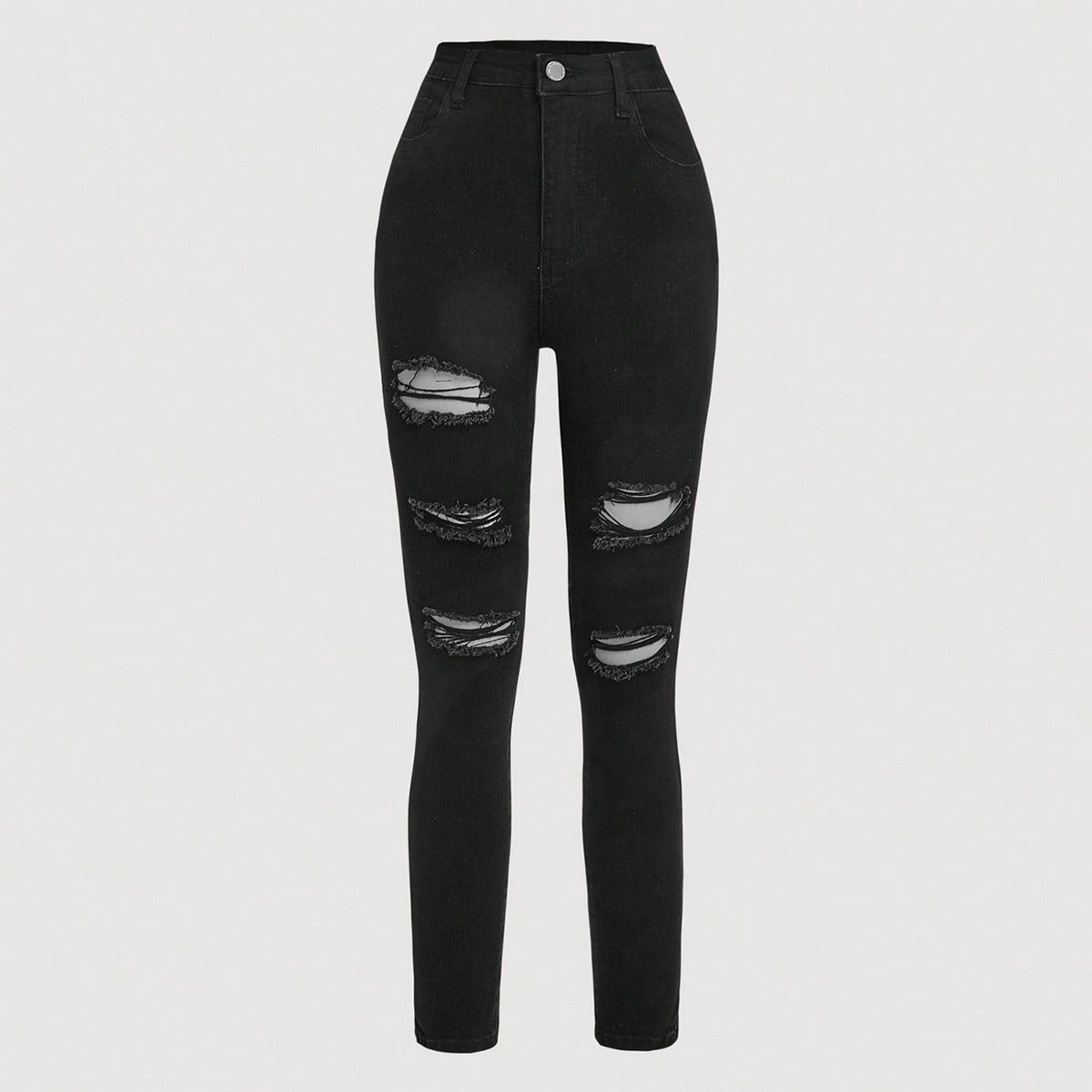Jeans de mezclilla sencillos y desgastados de estilo informal para niña adolescente