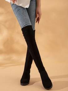 Spring/Autumn Teen Girls' Black Over-The-Knee High Boots, Chunky Heel Boots - Black - View 2