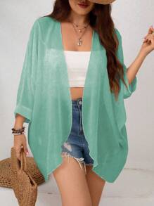 SHEIN Clasi 大码女式纯色简约休闲长袖夹克 - 薄荷綠 - 查看 5