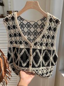 Comfortcana Women's Casual Diamond Pattern Knitted Cardigan Vest