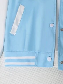 Tween Girls' Casual Cartoon Letter Print Long Sleeve Baseball Jacket, Spring Autumn - Blue - View 6