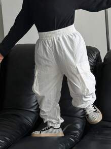 SHEIN 1pc Young Boy Casual Fashion Utility Pants, Sports Simple Japanese Korean Style, Suitable For School, Commute, Outdoor Sports In Autumn And Summer - White - View 1
