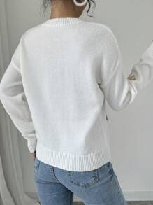 Chiquease Women's Crew Neck Long Sleeve Casual Pullover Sweater With Bow Pattern