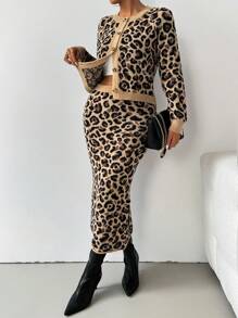 RosyDaze 女士秋季豹纹休闲宽松两件套服装