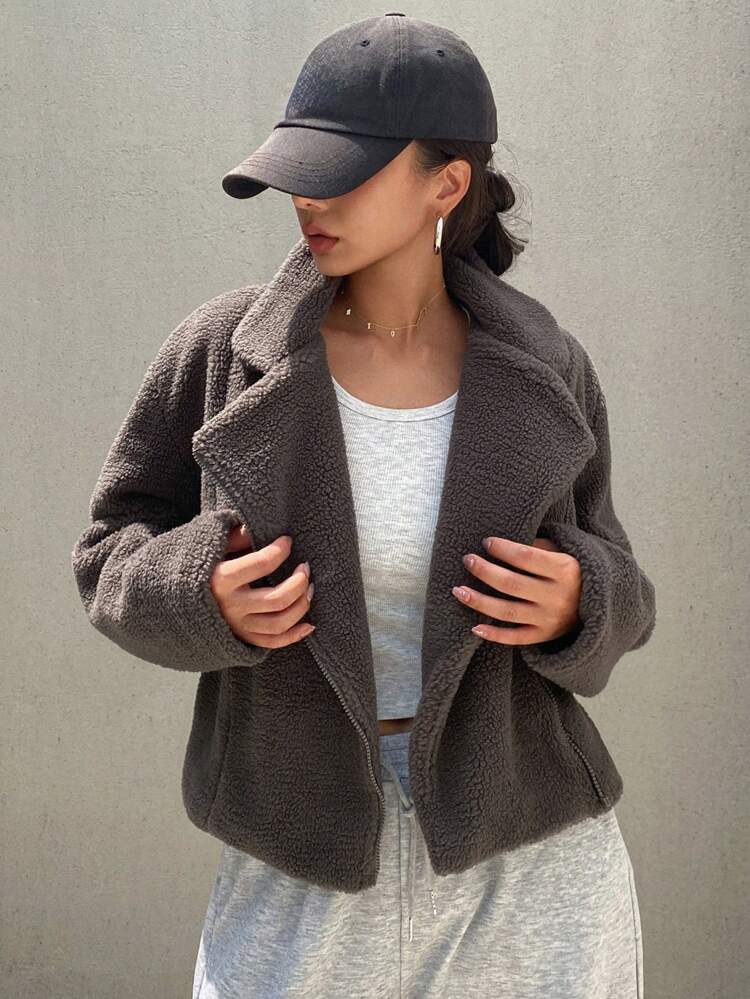 Women's Loose Fit Long Sleeve Zipper Front Fleece Jacket,Fall Women Clothes Women Coats