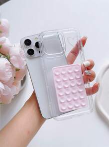GIOIA TANG Funda de teléfono transparente con estampado de corazón de artista, ventosa para descompresión y superficie lisa para soporte de teléfono, compatible con Funda Apple, para días festivos, amor y San Valentín - Rosa - Ver 2