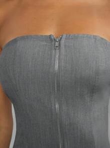 SHEIN Unity Business Casual Cargo Pocket Zip Up Tube Mini Dress - Grey - View 6