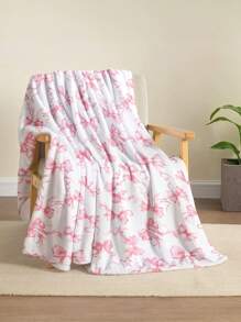ROMWE Kawaii 1 pièce Couverture en peluche imprimée avec motif papillon rose romantique, couverture en polaire douce et chaude pour la décoration de la maison, le salon, le canapé, le fauteuil et la chambre à coucher
