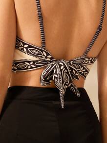 CAJUNI 女士波西米亚风印花、热带杜鹃印花、露背米色短款背心、夏季休闲、海滩度假背心 - 彩色 - 查看 8