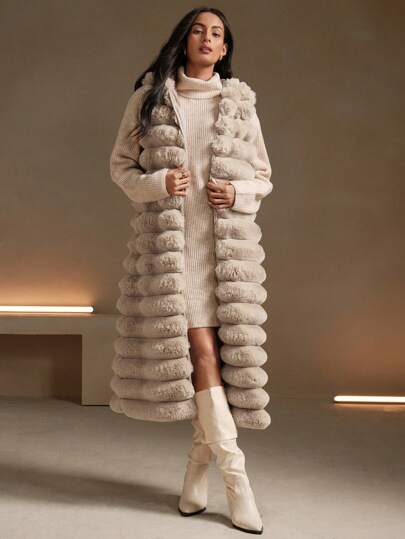 Anewsta Women's Long Hooded Plush Vest Jacket