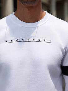 Manfinity Homme 男士时尚简约字母印花圆领长袖运动衫外出字母拼色运动衫，适合朋友、丈夫、男朋友的礼物，适合秋季 - 白色 - 查看 2