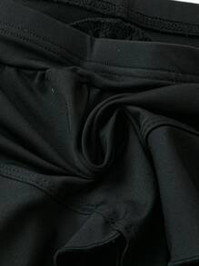 SHEIN LUNE Quần short gợi cảm viền bèo nhún màu trơn cỡ lớn, mùa hè - màu đen - Xem 4