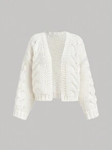 SHEIN MOD Cardigan Solto Branco Feminino, Queda/Inverno, Anos 90, Renascença, Old Money, Homecoming, Casual Business, Moda Coreana, Cottage Core, Vestuário de Escritório - Branco - Visão 1