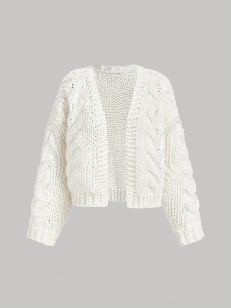 SHEIN MOD Cardigan Solto Branco Feminino, Queda/Inverno, Anos 90, Renascença, Old Money, Homecoming, Casual Business, Moda Coreana, Cottage Core, Vestuário de Escritório - Branco - Visão 1