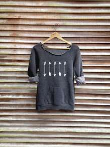 SHEIN LUNE Áo nỉ cổ tròn tay raglan họa tiết mũi tên đơn giản cho nữ, phù hợp cho mùa thu đông - màu đen - Xem 2