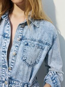 Maija 女士休闲牛仔长袖迷你连衣裙，蓝色 - 淺色水洗藍 - 查看 8