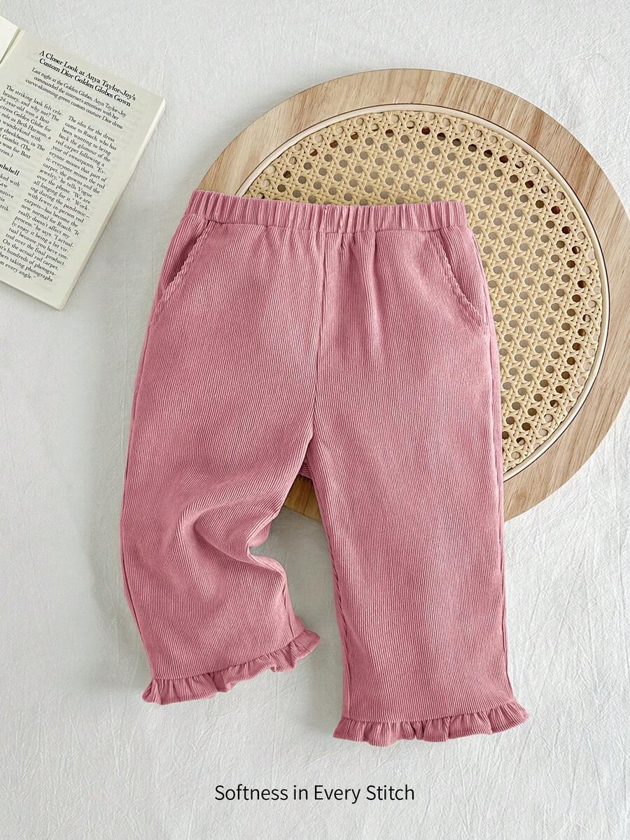 Cozy Pixies Quần dài màu trơn cạp chun co giãn thoải mái cho bé gái màu hồng - Bụi hồng - Xem 1