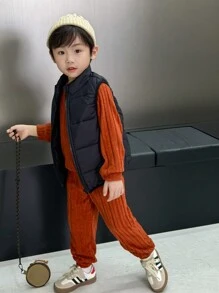 SHEIN 2-teiliges Kleine Jungen Einfarbig Langarm Lässig Outfit, Oberteil und Hose