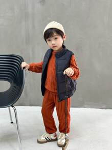 SHEIN 2-teiliges Kleine Jungen Einfarbig Langarm Lässig Outfit, Oberteil und Hose