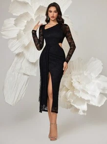 SHEIN Belle Heavy Embellished Evening Dress For Women, Elegant Long Sleeve Semi Formal Prom Dress, For Birthday, Wedding Guest, Graduation Homecoming