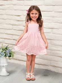 SHEIN Young Girl Bow Back Ruffle Trim Schiffy Dress Kentucky Derby Dress - Baby Pink - View 2