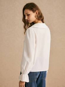 Poéselle Áo sơ mi cotton trắng thêu hoa anh đào, áo cánh tay bồng thêu hoa anh đào thanh lịch dành cho nữ đi làm, quần áo mùa thu cho nữ, áo sơ mi dài tay, áo dạ hội, áo đi chơi, áo cánh nữ, áo sơ mi hoa anh đào, áo sơ mi giáo viên, áo sơ mi cotton thêu, phong cách Bohemian, phù hợp mặc hàng ngày trên phố, đi làm, ngày lễ, mặc ở nhà - trắng - Xem 7