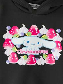 HELLO KITTY AND FRIENDS | SHEIN Sudadera informal de manga larga con estampado de dibujos animados para niña, adecuada para otoño e invierno - Negro - Ver 2