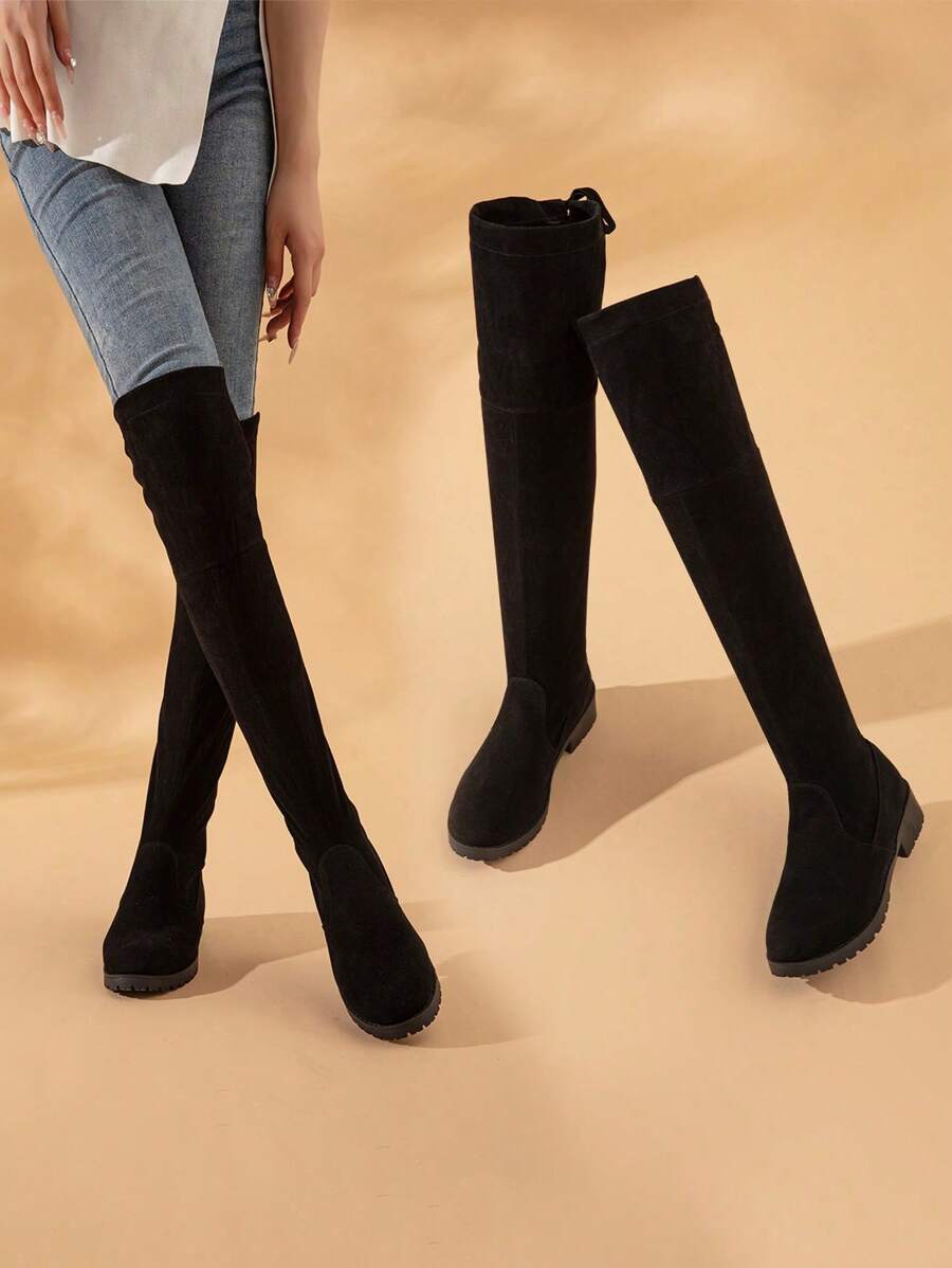 Spring/Autumn Teen Girls' Black Over-The-Knee High Boots, Chunky Heel Boots - Black - View 1