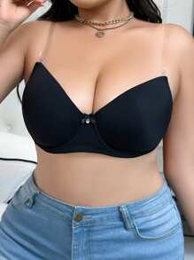 1 pieza Sujetador negro sin espalda y sin tirantes de moda minimalista, talla grande