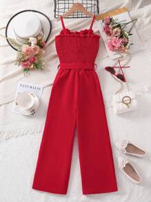 Elladie kids 圣诞红色优雅连体裤，适合青少年女孩，夏季假期 - 紅色 - 查看 2