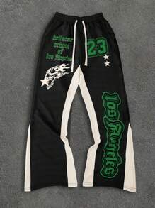 Aesthetic Post 男式撞色简约印花系带运动裤 - 黑色 - 查看 1