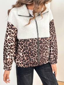 Chiquease Leopard Print Mixed Fluffy Jacket Fall Cloth For Women - Coffee Brown - View 6