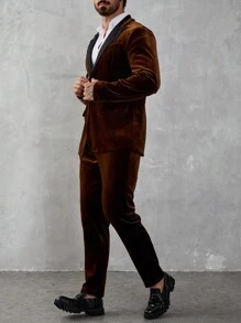 Manfinity AFTRDRK Conjunto de traje sencillo de manga larga con botón delantero y bolsillo para hombre, uso casual diario