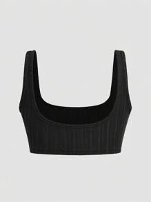 SHEIN Unity 秋季女式罗纹针织无缝填充短款上衣吊带背心套装 - 彩色 - 查看 3