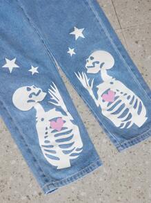 Girls' Washed Denim Casual Soft Print Comfortable Jeans - Light Wash - View 6