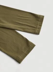 SHEIN MOD 女士军绿色翻领长袖T恤，女士上衣，万圣节，机场女装，早午餐女装，女巫风，秋季 - 軍綠色 - 查看 5