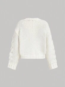SHEIN MOD Cardigan Solto Branco Feminino, Queda/Inverno, Anos 90, Renascença, Old Money, Homecoming, Casual Business, Moda Coreana, Cottage Core, Vestuário de Escritório - Branco - Visão 7