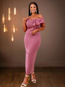 Robe élégante sans bretelle à fleurs 3D et charmante, ajustée avec épaules dénudées pour femmes