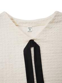 SHEIN 少女双色领结无袖休闲连衣裙 - 黑與白 - 查看 5