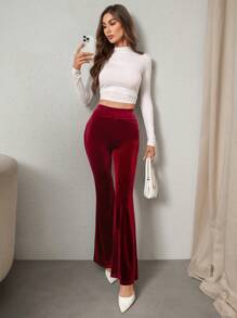 Firerie Women's Vintage Red Velvet Flare Pants - Burgundy - View 6