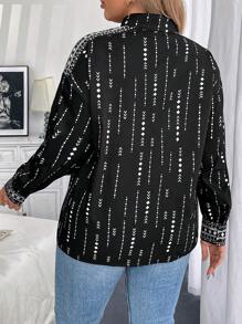 SHEIN LUNE 大码休闲通勤印花长袖衬衫 - 彩色 - 查看 2