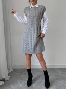 Selianne Women's Solid Color Simple Sleeveless Knit Sweater Dress - Grey - View 5