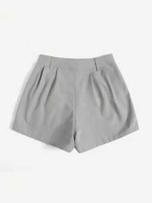 SHEIN Essnce 女士纯色休闲编织短裤 - 淺灰色 - 查看 2