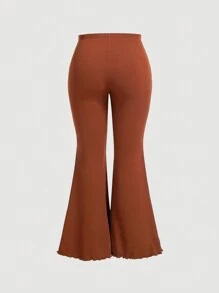 SHEIN MOD 大码时尚开叉设计高腰修身大码喇叭裤 - 棕色 - 查看 2