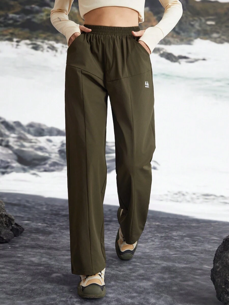 In My Nature Women's Solid Color Waist-Cinched Casual Outdoor Autumn Pants - Army Green - View 1