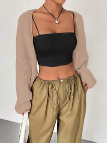 SHEIN Unity Casual Solid Color Cropped Cardigan, Spring & Fall - Dusty Pink - View 3